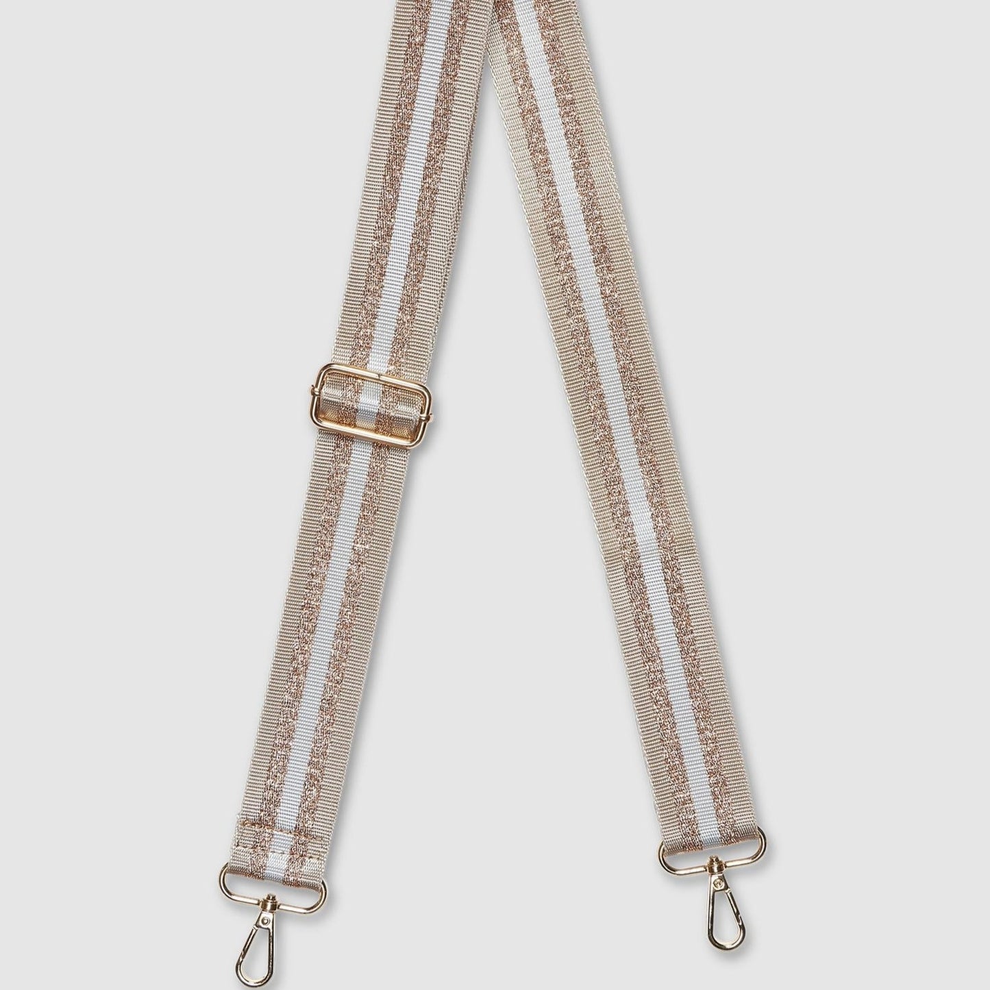 metallic purse strap with gold hardware