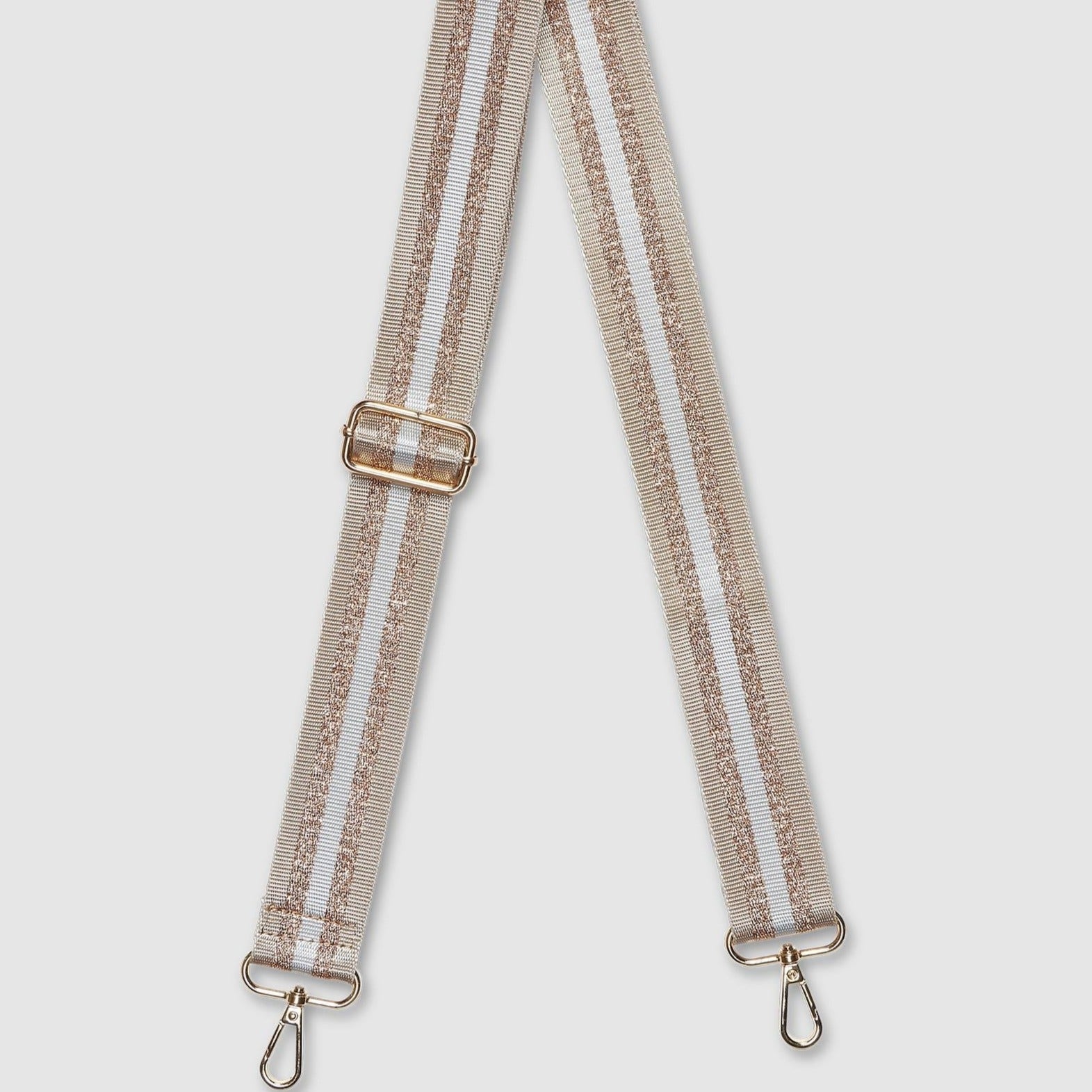 metallic purse strap with gold hardware
