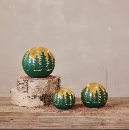 Etched Evergreens LED Glass Ball