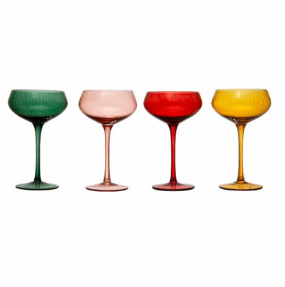 Jewel Toned Pleated Champagne/Coupe Glass