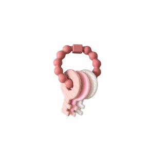 Key Shaped Silicone Rattle Teethers in Pink