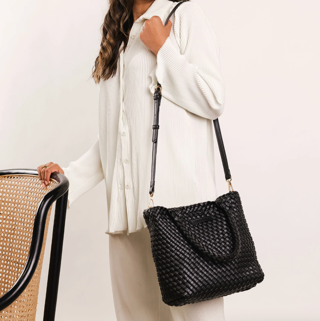 Louenhide Leather Baby Cruiser Tote Bag in Black with Long and Short Strap