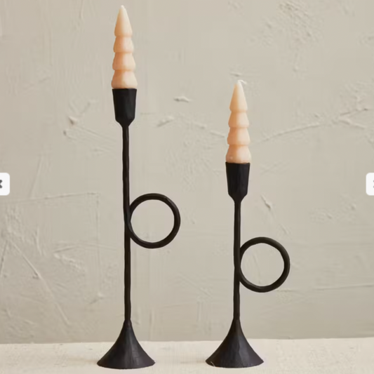 Black Iron Candlestick Holder with Round Handle