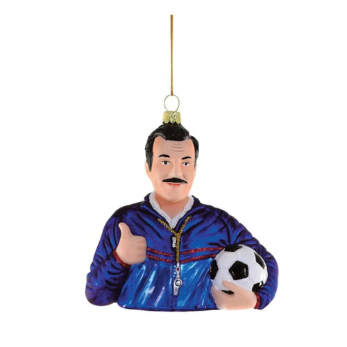 man with mustache and soccer ball thumbs up