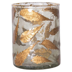 Glass Votive Holder with Gold Leaves