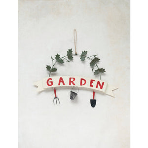 Hand-Painted Garden Sign Ornament with Garden Tools