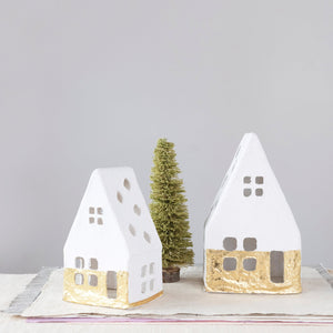 Paper Mache A-Frame Houses with Gold Foil