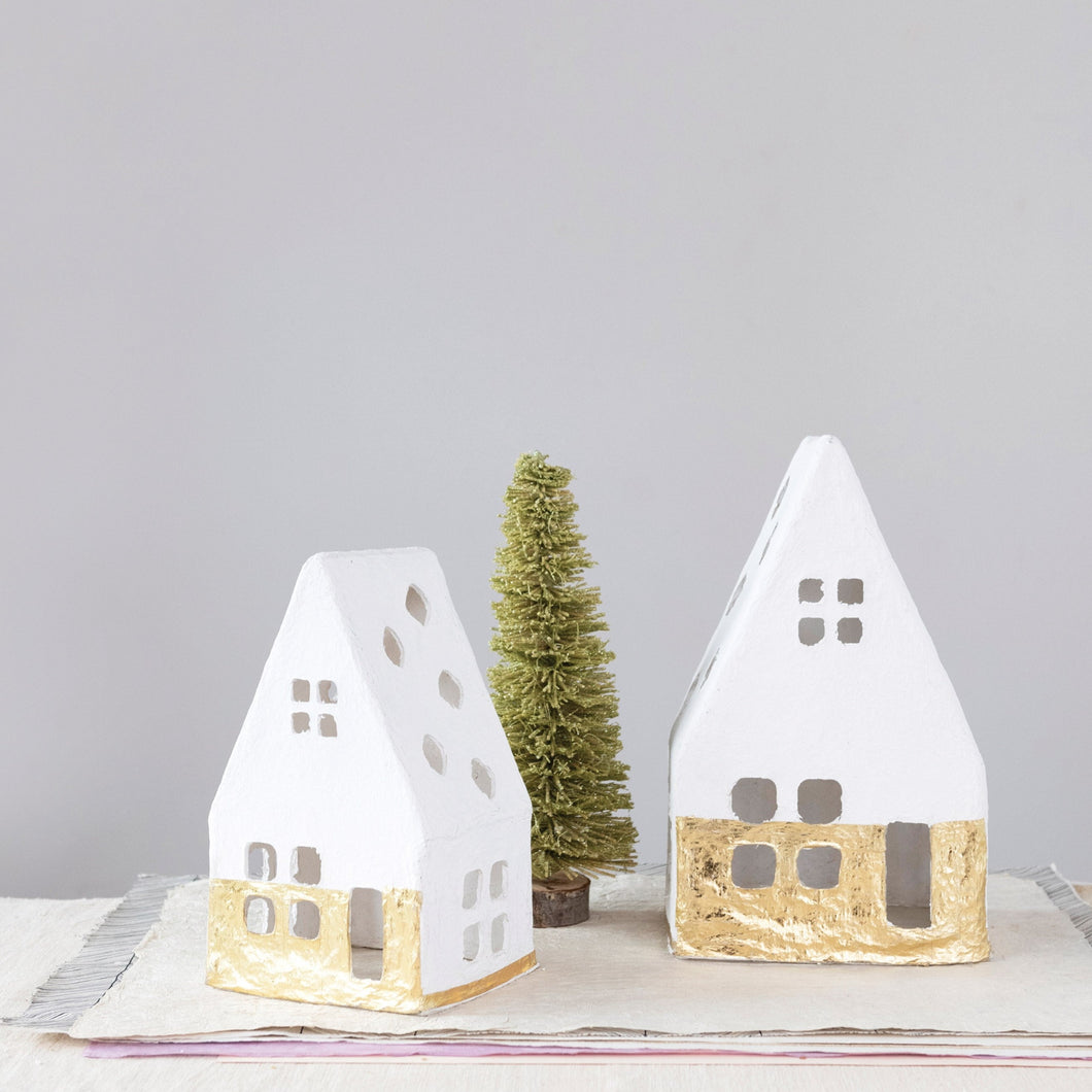 Paper Mache A-Frame Houses with Gold Foil