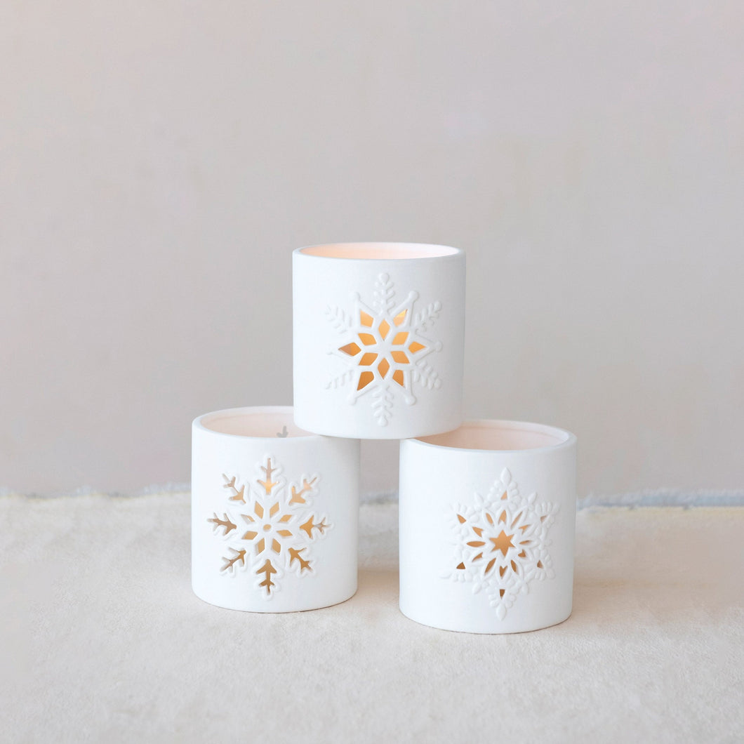 Snowflake Bisque Tealight Holders