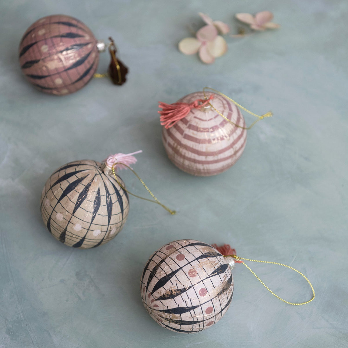 Mauve & Navy Paper Mache Ornaments