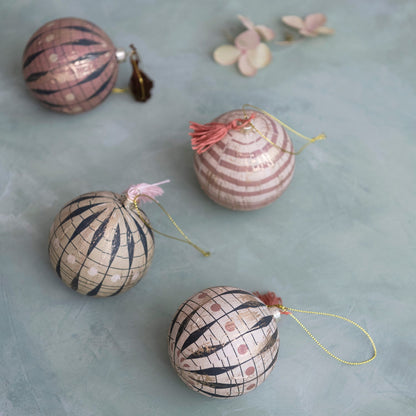 Mauve & Navy Paper Mache Ornaments