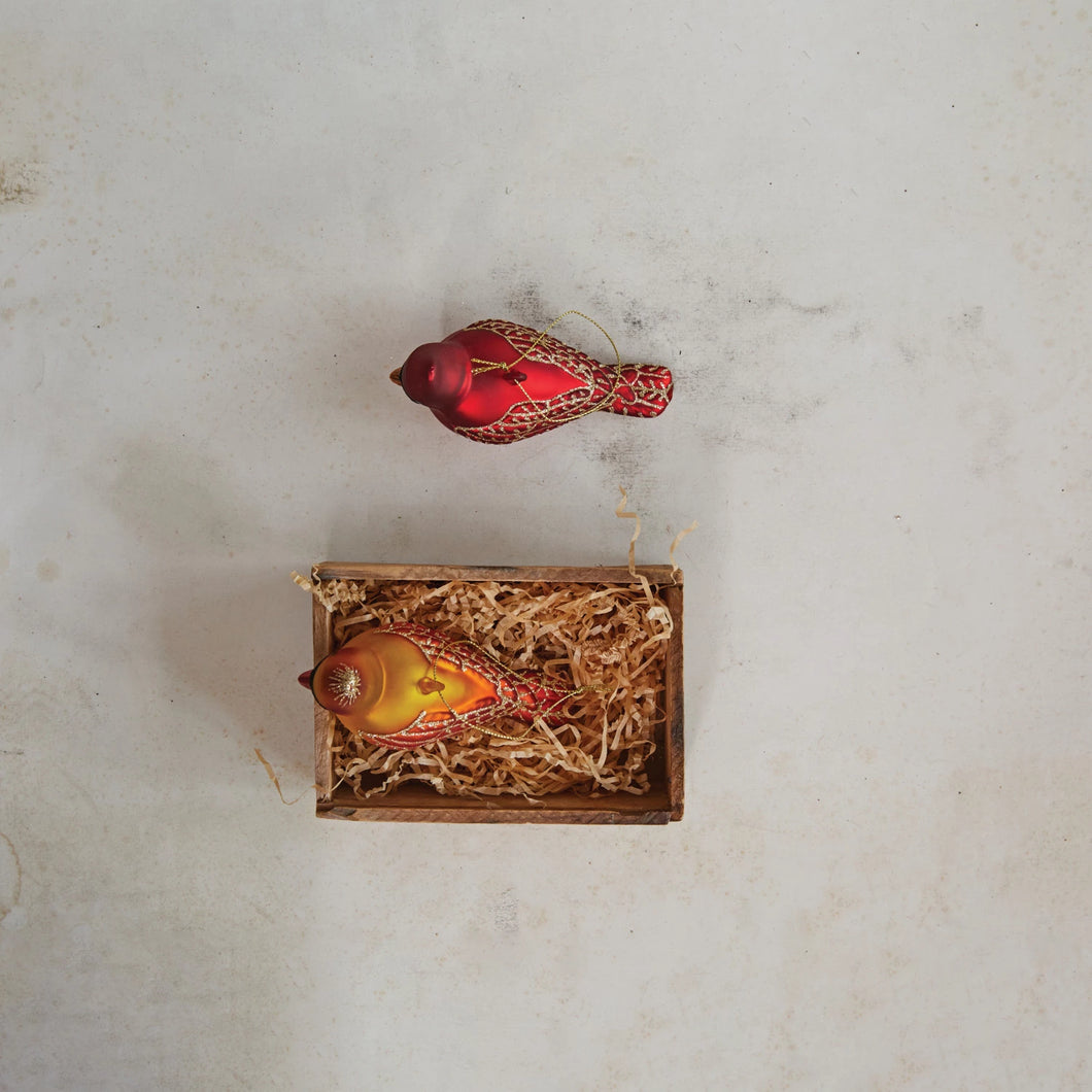 Hand-Painted Glass Cardinal Ornaments