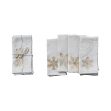 Load image into Gallery viewer, Linen Napkins Set with Gold Foil Snowflakes
