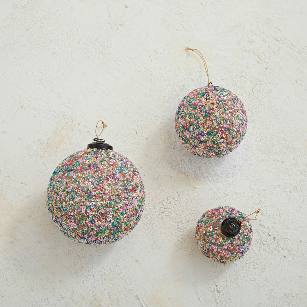 Cheery Sequined Glass Ball Ornament