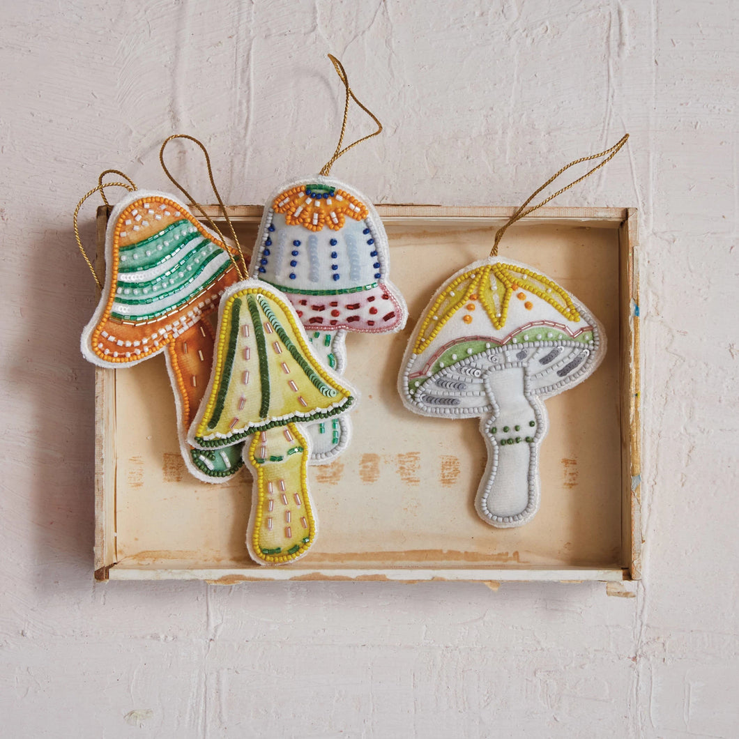 Fancy Beaded Cotton Mushroom Ornaments