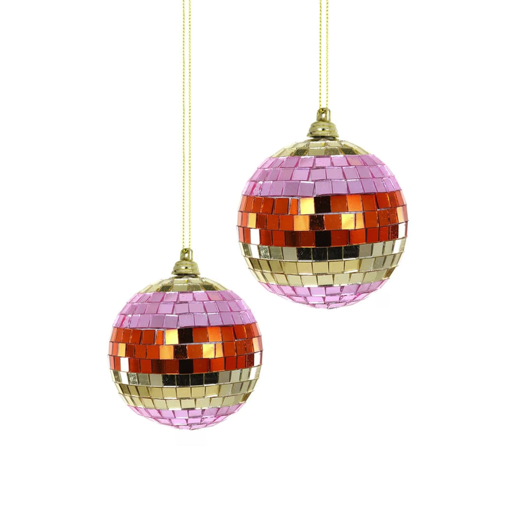 Pink Gradient Stripe Disco Ball Ornament