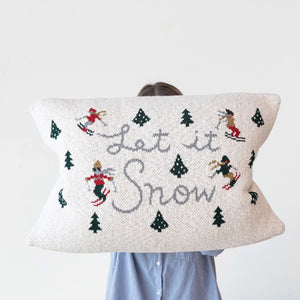 Cotton Knit Lumbar Pillow "Let it Snow"