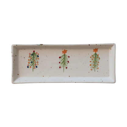 Painted Christmas Trees Speckled Stoneware Platter