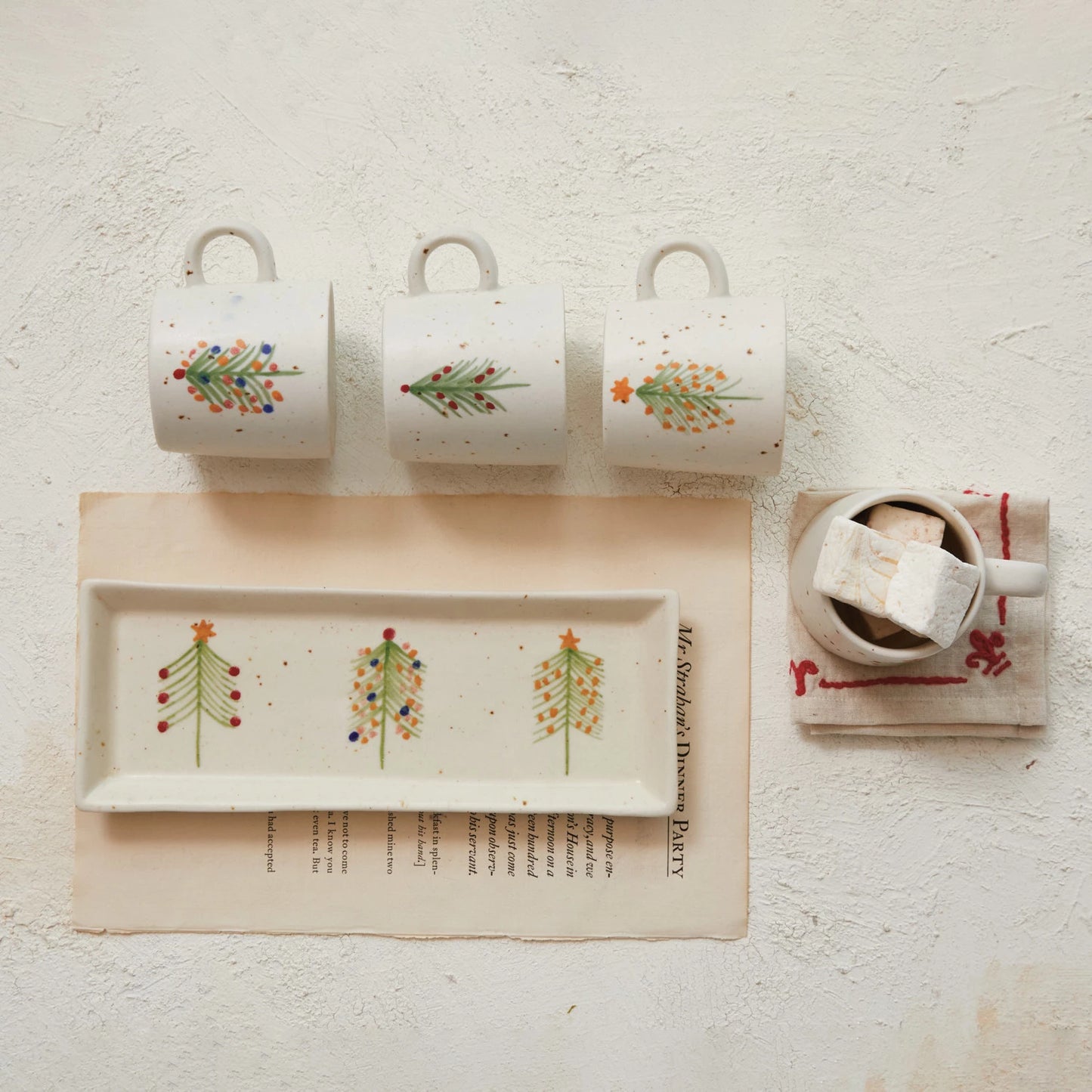 Painted Christmas Trees Speckled Stoneware Platter