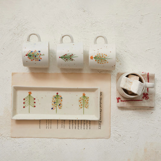 Painted Christmas Trees Speckled Stoneware Platter