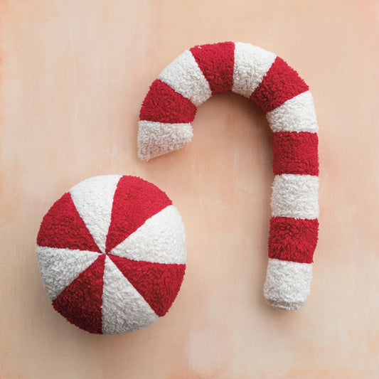 Sherpa Candy Cane Shaped Pillow