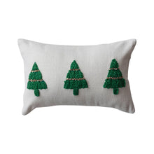 Load image into Gallery viewer, Embroidered Christmas Trees Slub Lumbar Pillow
