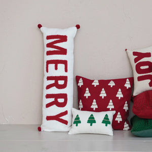 Embroidered Christmas Trees Slub Lumbar Pillow