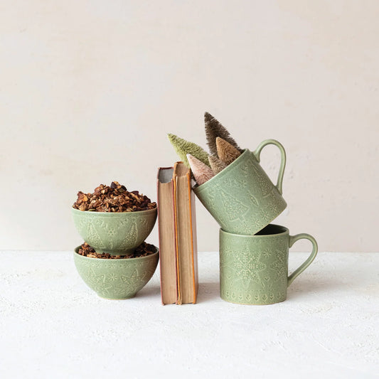 Green Stoneware Mugs