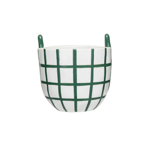 Hand Painted Green Grid Holiday Container