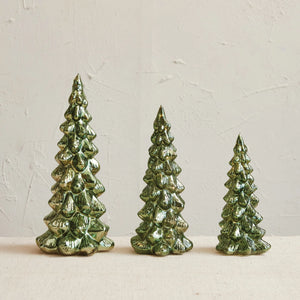 Vintage Green Mercury Glass LED Trees