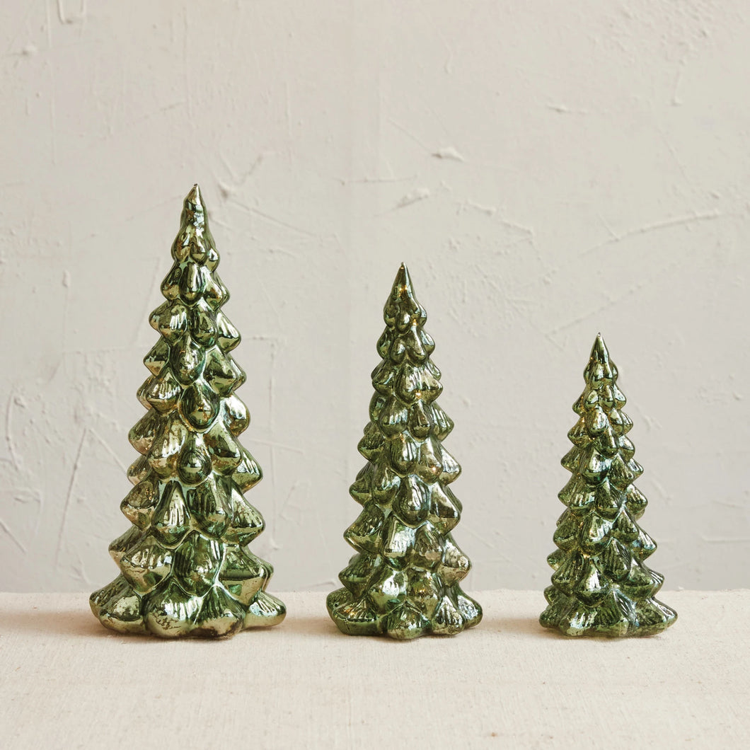 Vintage Green Mercury Glass LED Trees