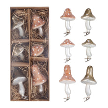 Load image into Gallery viewer, Glittered Glass Mushrooms Clip-On Ornament Set
