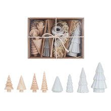 Load image into Gallery viewer, Boxed Set of Stoneware + Wood Trees
