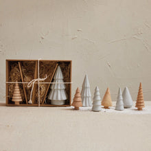 Load image into Gallery viewer, Boxed Set of Stoneware + Wood Trees
