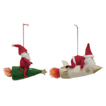 Load image into Gallery viewer, Santa on a Rocket Felt Ornament
