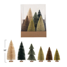 Load image into Gallery viewer, Sisal Bottle Brush Trees w/ Wood Bases, Boxed Set of 6
