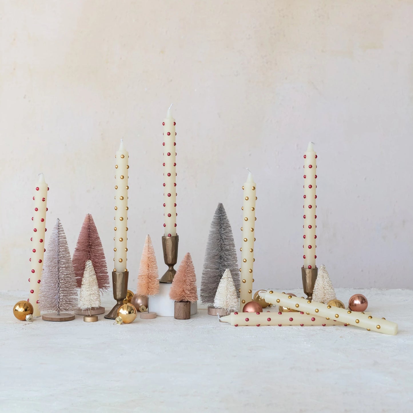 Unscented Boxed Taper Candles with Metallic Dots