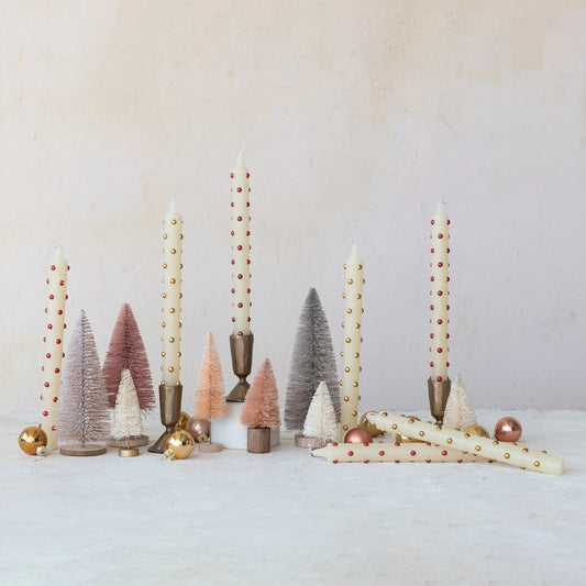 Unscented Boxed Taper Candles with Metallic Dots