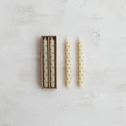 Unscented Boxed Taper Candles with Metallic Dots