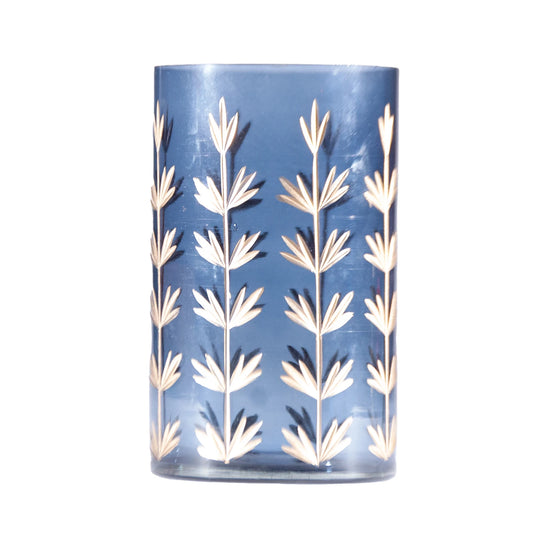 Navy & Gold Cut Glass Candle Holder/Vase