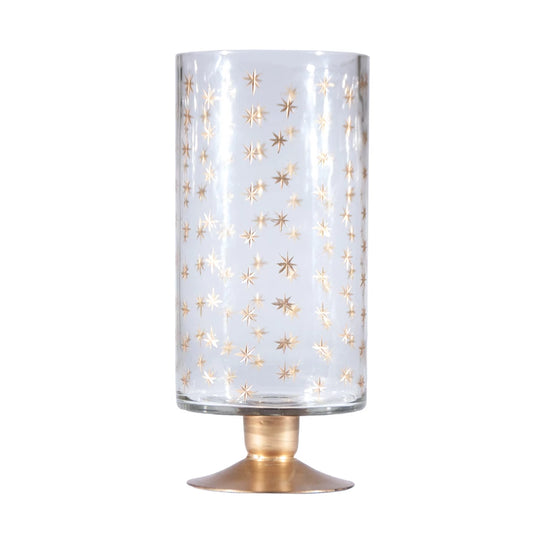 Hand-Painted Etched Glass Footed Hurricane