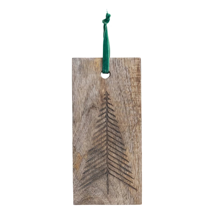 Mango Wood Board with Laser Etched Tree & Velvet Tie