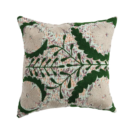 Square Cotton Voile Pillow with Embroidery