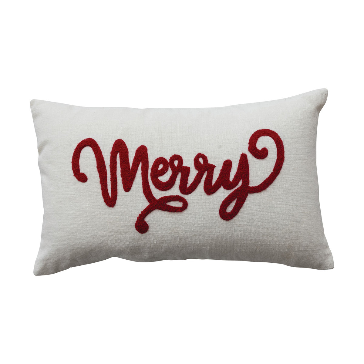 Merry Embroidered Cotton Lumbar Pillow