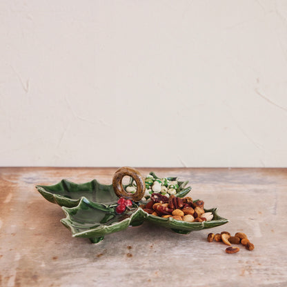 Ceramic Holly Leaf Shaped Dish