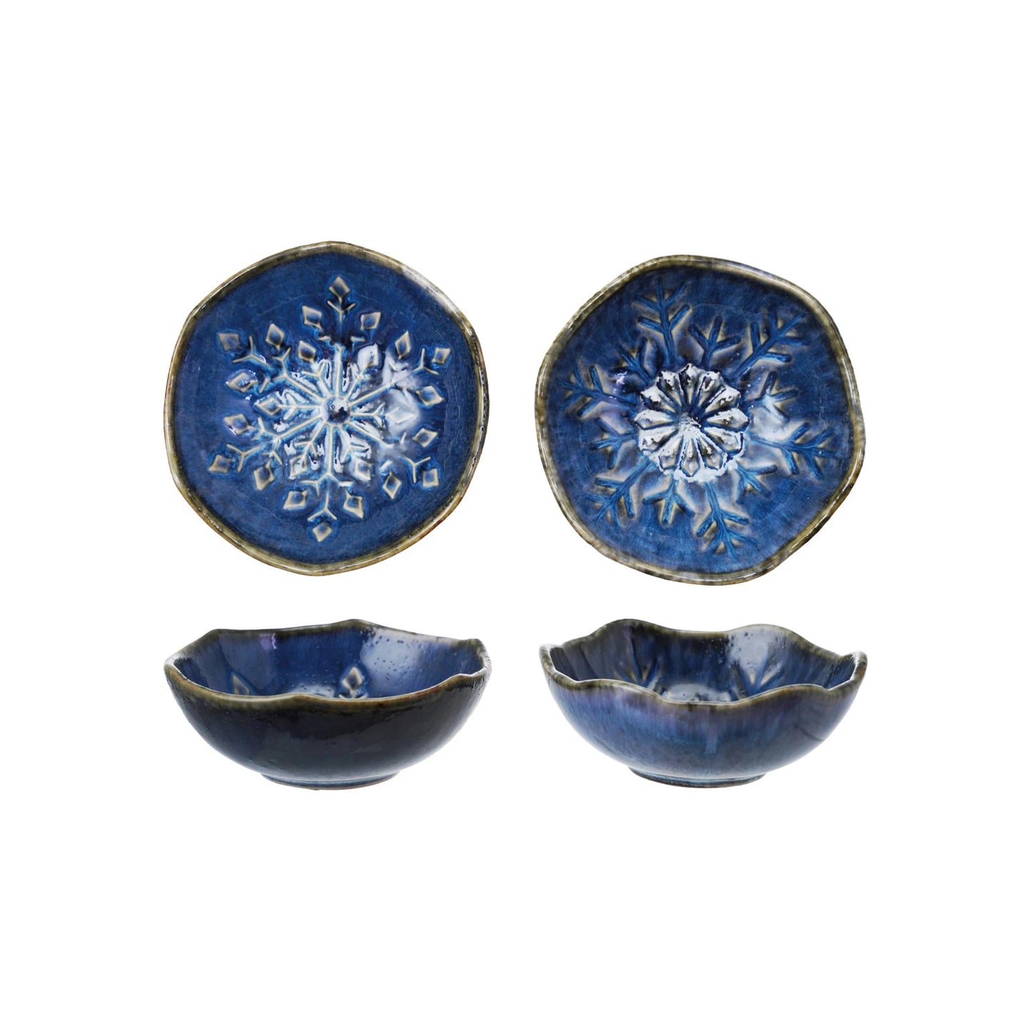 Blue Debossed Snowflake Organic Shaped Bowl