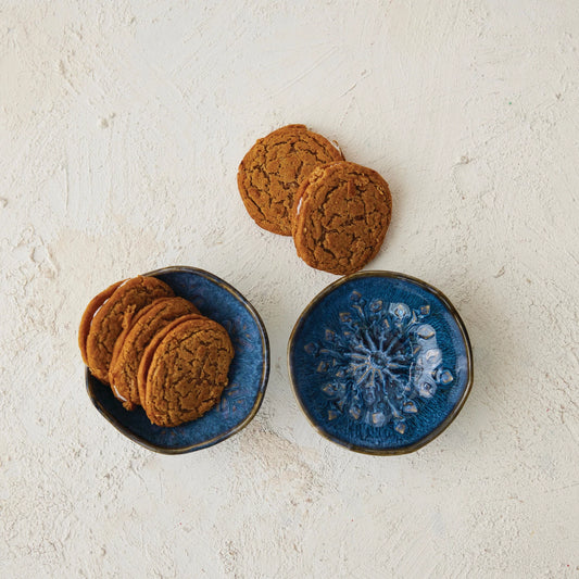 Blue Debossed Snowflake Organic Shaped Bowl
