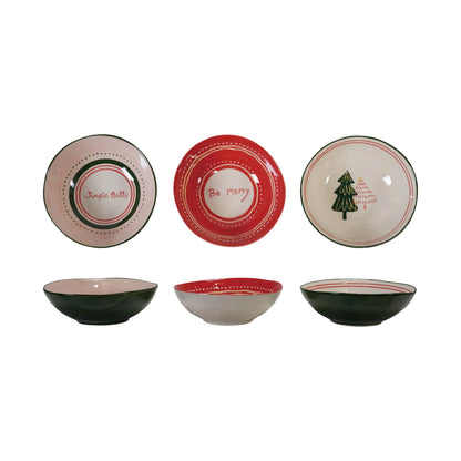 Hand-Painted Stoneware Bowl with Holiday Saying