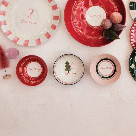 Hand-Painted Stoneware Bowl with Holiday Saying