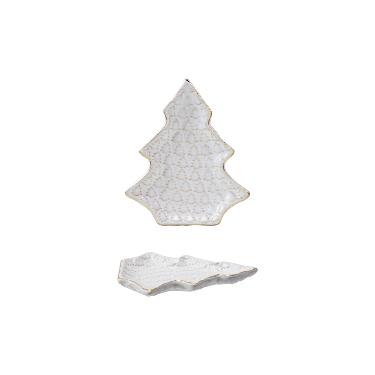 Gold Trimmed Stoneware Tree Shaped Plate